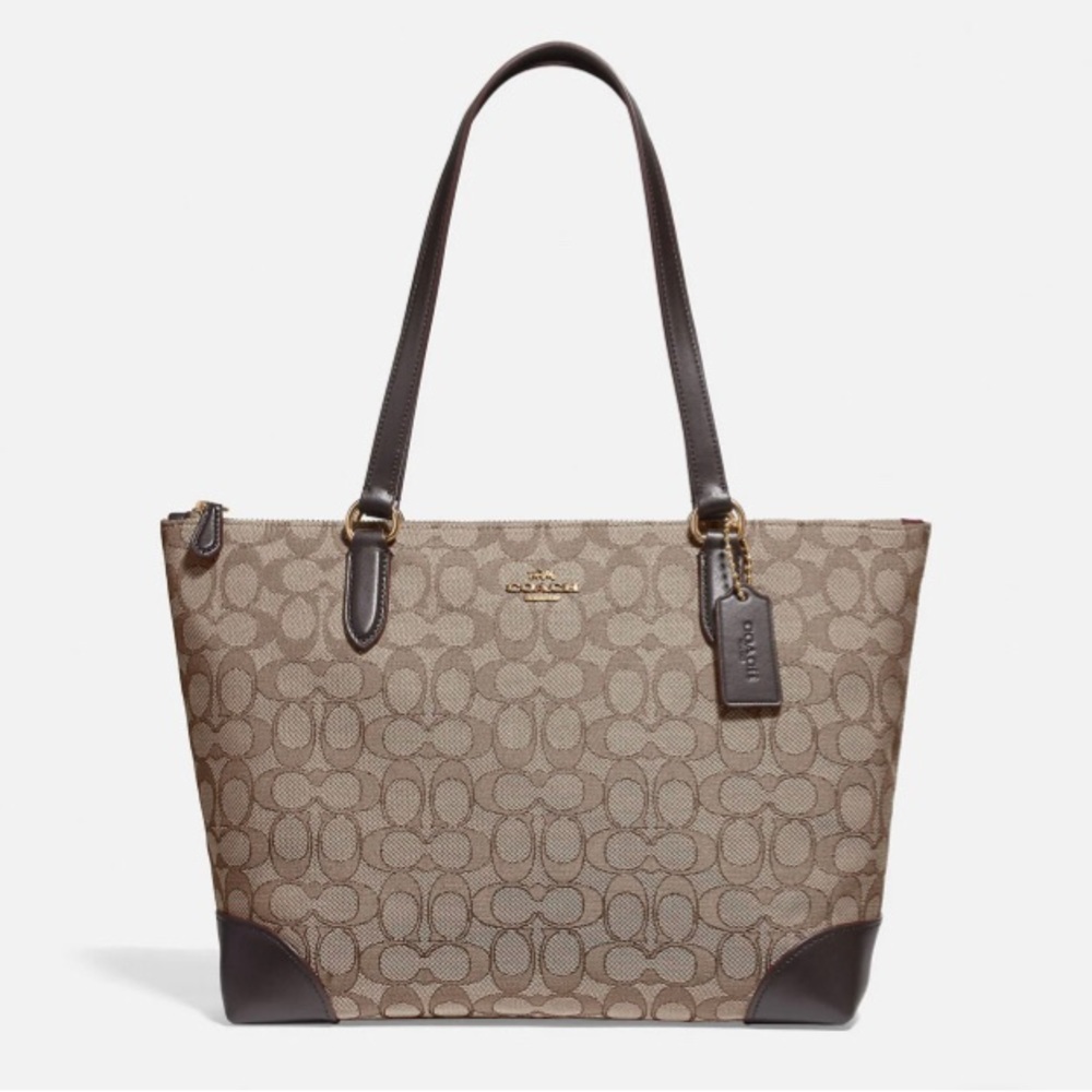 Coach Zip Top Tote In Signature Jacquard